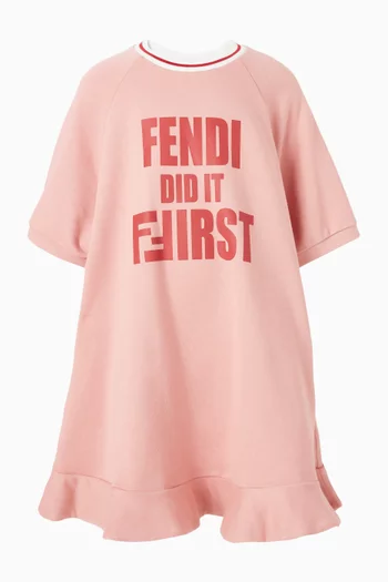 فستان مزين بكشكش وطبعة قطن