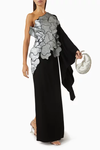 Petal & Leaf One-shoulder Maxi Dress