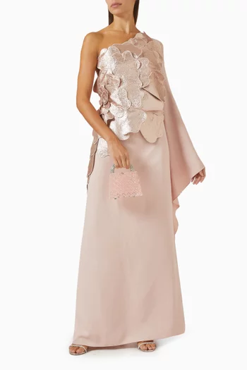 Petal & Leaf One-shoulder Maxi Dress