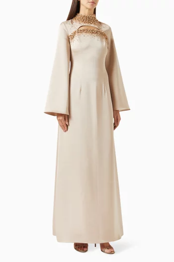 Crystal-embellished Maxi Dress in Satin