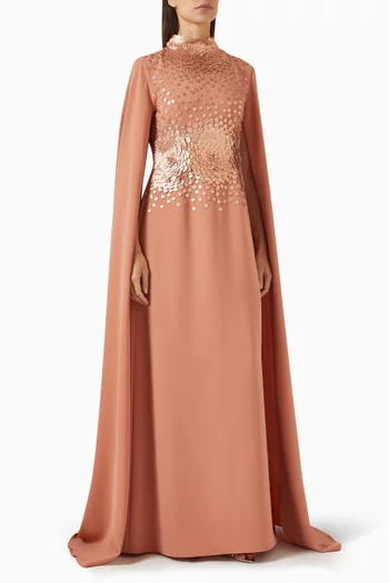 Metallic Floral Cape-style Maxi Dress