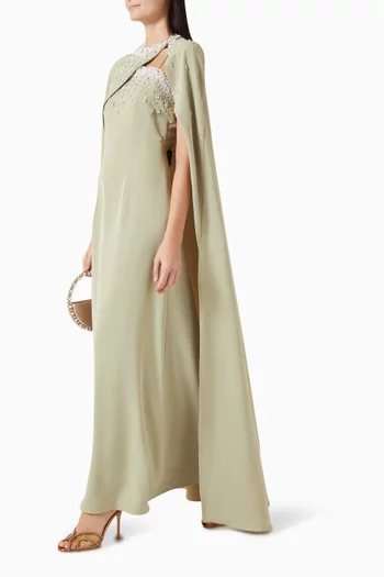 Cynthia Crystal-embellished Cape Maxi Dress