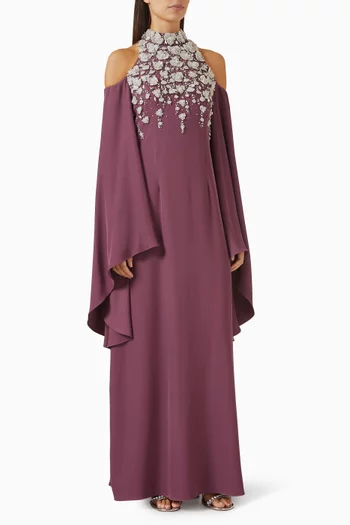 Crystal-embellished High-neck Maxi Dress