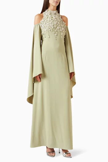 Crystal-embellished High-neck Maxi Dress