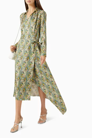 Wrap Printed Midi Dress in Silk