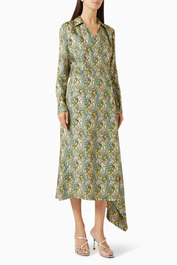 Wrap Printed Midi Dress in Silk
