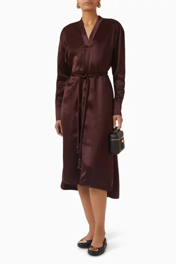 Belted Asymmetrical Midi Dress in Viscose