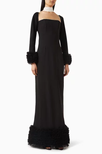 فستان سهرة دازيل بكشكش قماش سكوبا