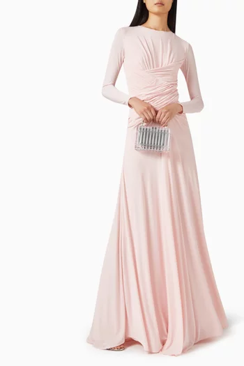 فستان جوري طويل بدرابيه جيرسيه