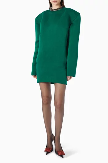 فستان قصير بقصة مربعة حرير