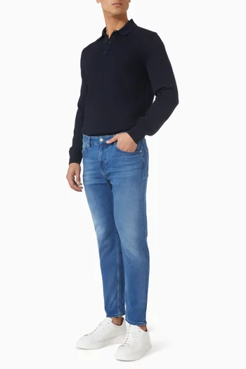 Mixed-structure Polo Shirt in Wool-blend