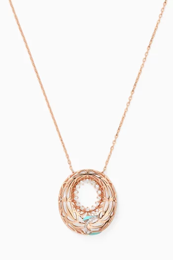 Retro Diamond & Enamel Arabic Letter 'HA' Necklace in 18kt Rose Gold