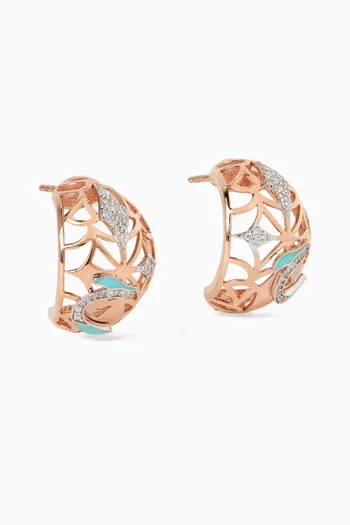 Retro Diamond & Enamel Arabic Letter 'HA' Earrings in 18kt Rose Gold