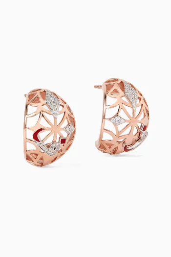 Retro Diamond & Enamel Arabic Letter 'FA' Earrings in 18kt Rose Gold