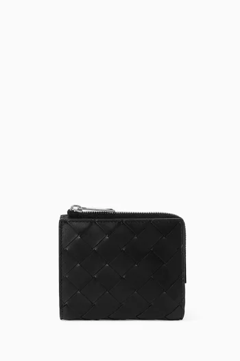 Bi-Fold Zip Wallet in Intrecciato Leather