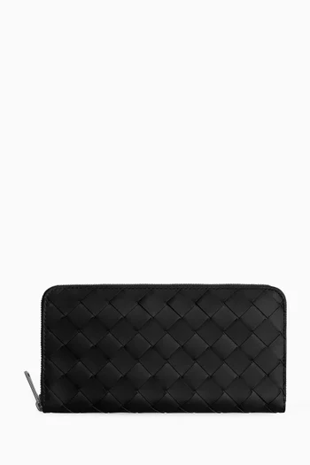 Zip-around Wallet in Intrecciato Leather