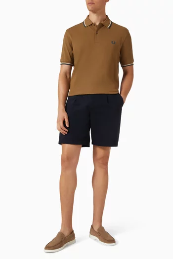 تي شيرت بولو مزين بخطين قطن بيكيه