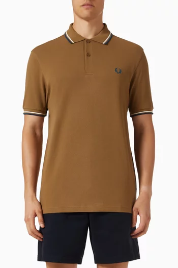 تي شيرت بولو مزين بخطين قطن بيكيه