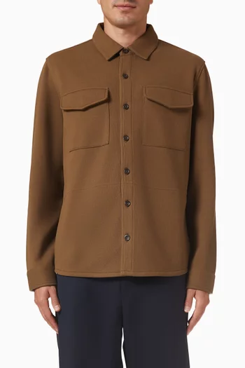 قميص بنمط جاكيت منسوج بحياكة مزدوجة بيكيه بمزيج قطن