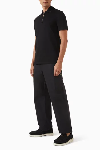 Medusa Zip Polo Shirt in Cotton Piqué