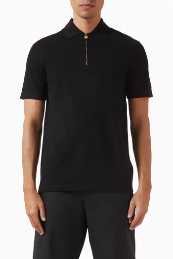 Medusa Zip Polo Shirt in Cotton Piqué