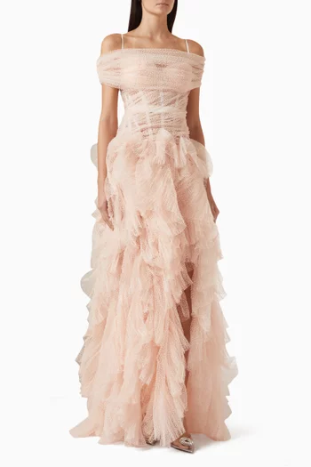 Annabeth Corset Gown in Dotted Tulle