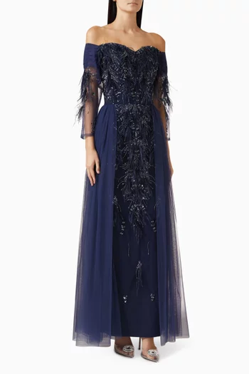 Embellished Off-shoulder Gown