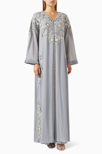 فستان ديسيكا طويل بكاب مزين بتطريزات