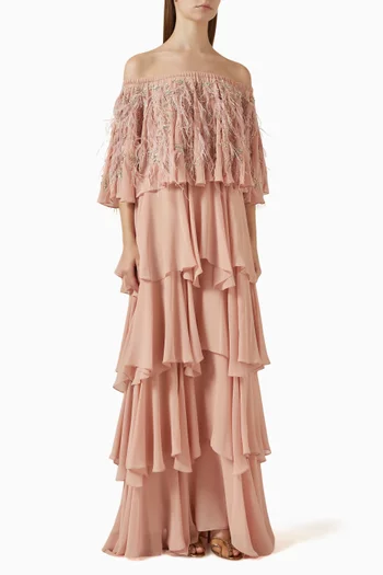 Embellished Feather Maxi Dress