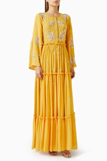 قفطان متعدد الطبقات بتطريزات زهور