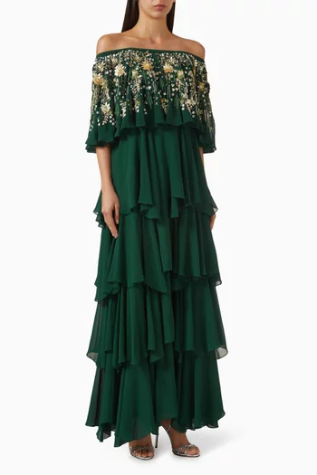 فستان متعدد الطبقات مطرز بالخرز