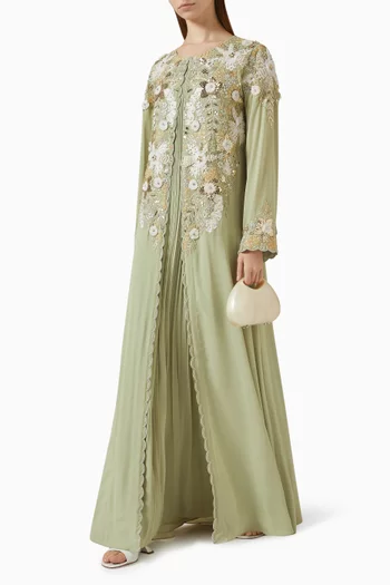 فستان ليانا طويل بكاب مزين بتطريزات