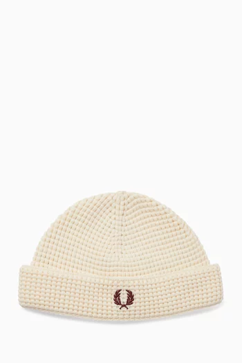 Waffle-knit Beanie in Cotton Blend