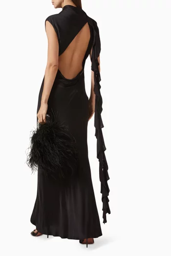 فستان أغنيس طويل بدرابيه وكشكش فيسكوز ولنـزينغ ايكوفيرو