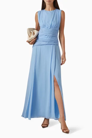 فستان أيلاه طويل بفتحة جانبية فيسكوز وجورجيت