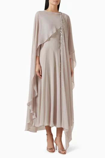 فستان بتصميم كاب مزين بتطريزات شيفون