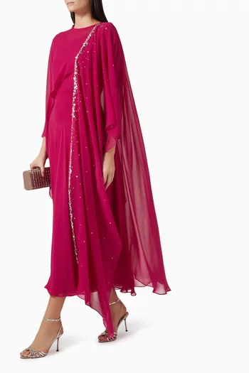 فستان بتصميم كاب مزين بتطريزات شيفون