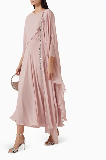 فستان بتصميم كاب مزين بتطريزات شيفون