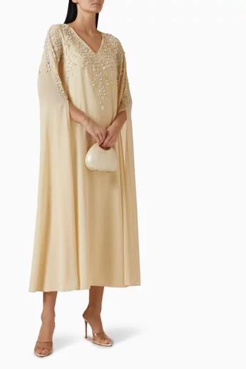 فستان مطرز بزهور بارزة شيفون