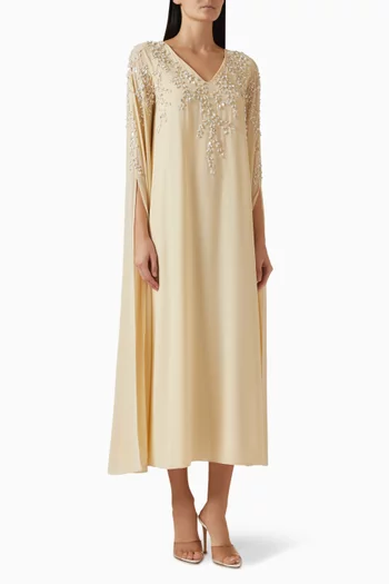 فستان مطرز بزهور بارزة شيفون