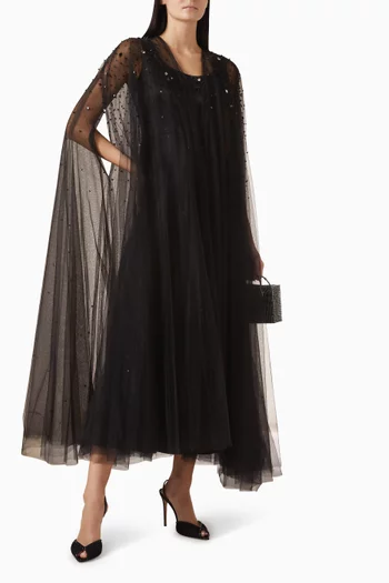 طقم فستان وكاب مطرز بالكريستال تول وستان