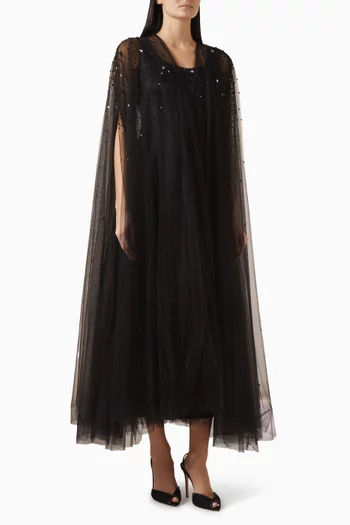 طقم فستان وكاب مطرز بالكريستال تول وستان