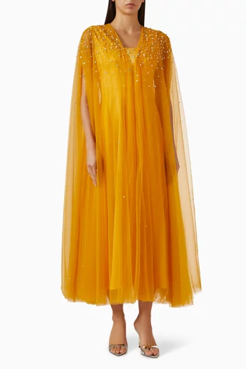 طقم فستان وكاب مطرز بالكريستال تول وستان