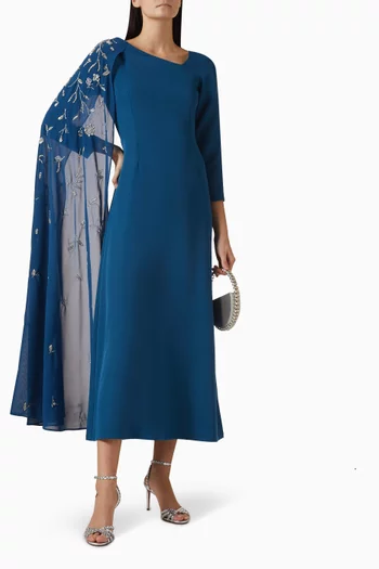 فستان بكم بنمط كاب ومطرز بالكريستال شيفون