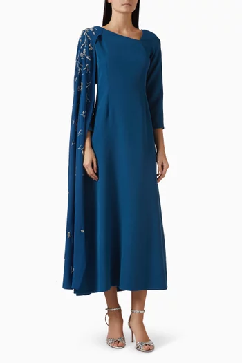 فستان بكم بنمط كاب ومطرز بالكريستال شيفون