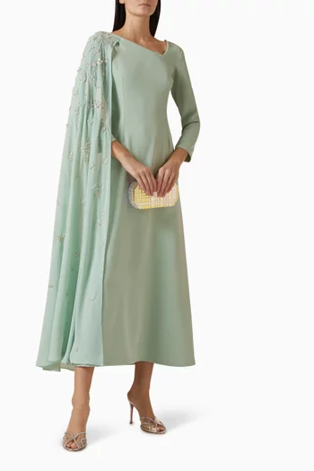 فستان بكم بنمط كاب ومطرز بالكريستال شيفون