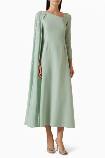 فستان بكم بنمط كاب ومطرز بالكريستال شيفون