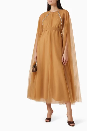 طقم فستان وكاب مطرز بالكريستال تول وستان