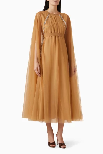 طقم فستان وكاب مطرز بالكريستال تول وستان