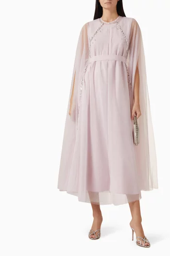 طقم فستان وكاب مطرز بالكريستال تول وستان